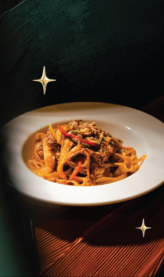 Tagliatelle in a white bowl